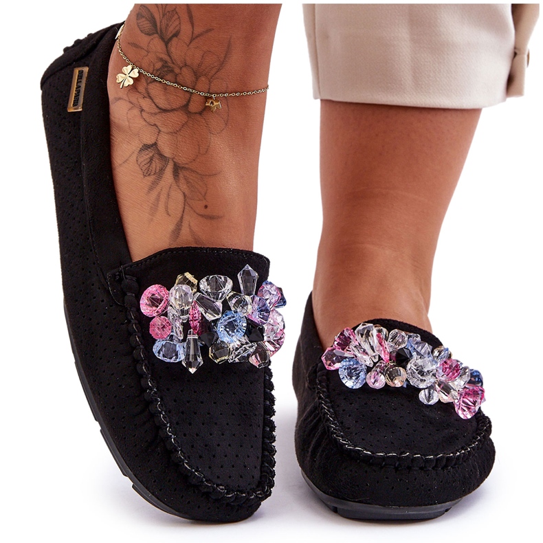 PM1 Mocassins de camurça da moda com ornamentos preto Delima