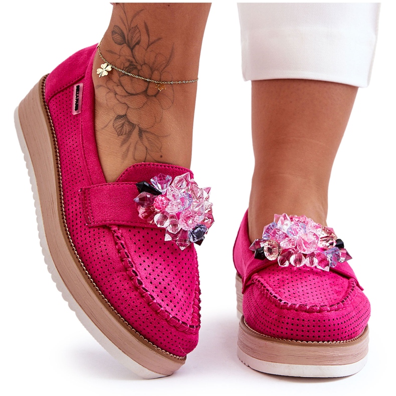 PM1 Mocassim feminino plataforma com pedras fúcsia Elonore rosa PM1 Mocassim feminino plataforma com pedras fúcsia Elonore rosa