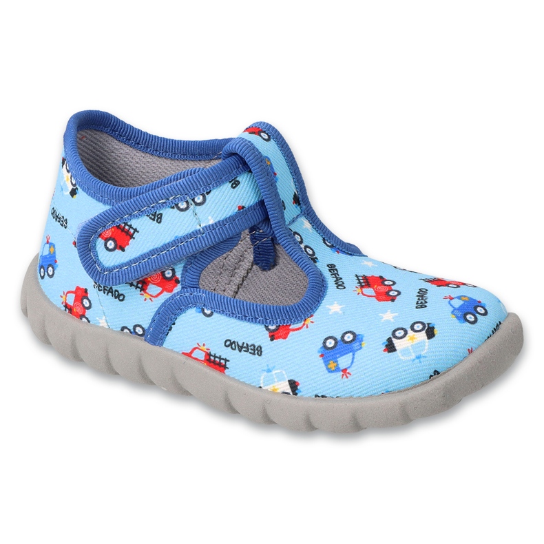 Chinelos infantis Befado 628P021 azuis com carros azul