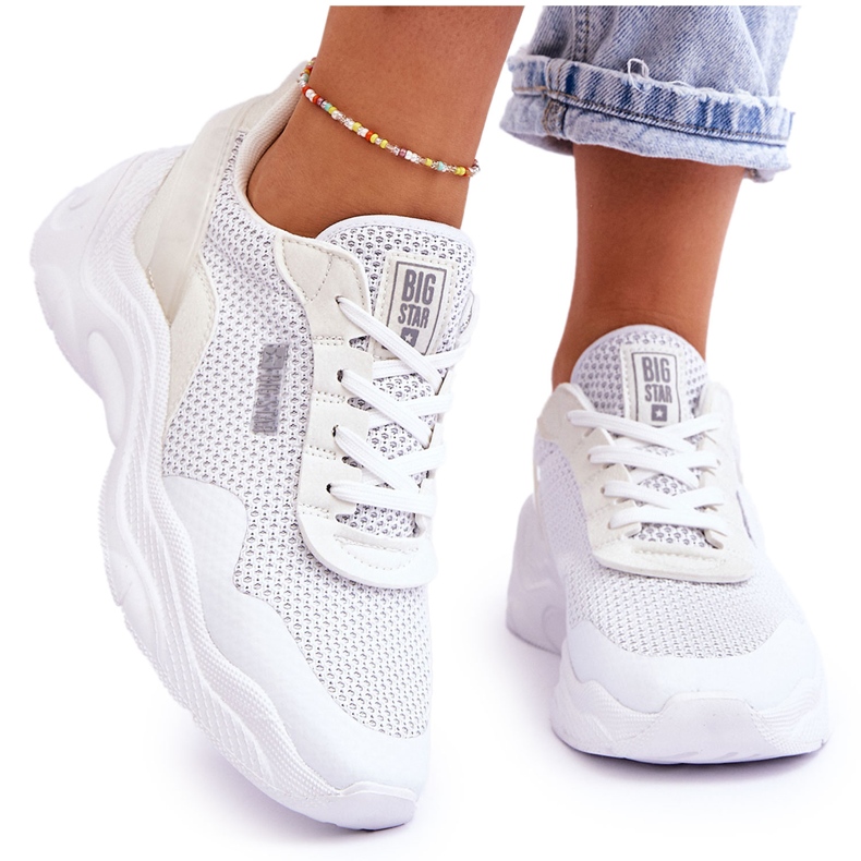 Tênis esportivo feminino de tecido com sistema de espuma viscoelástica Big Star LL274A064 branco