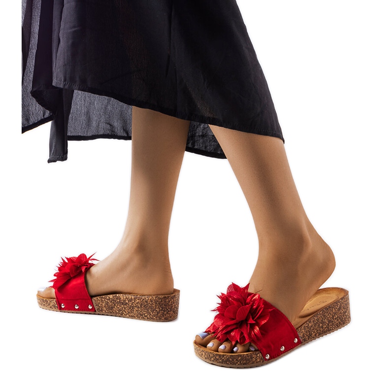 Sandálias vermelhas com flor na sola de cortiça da Anjali vermelho