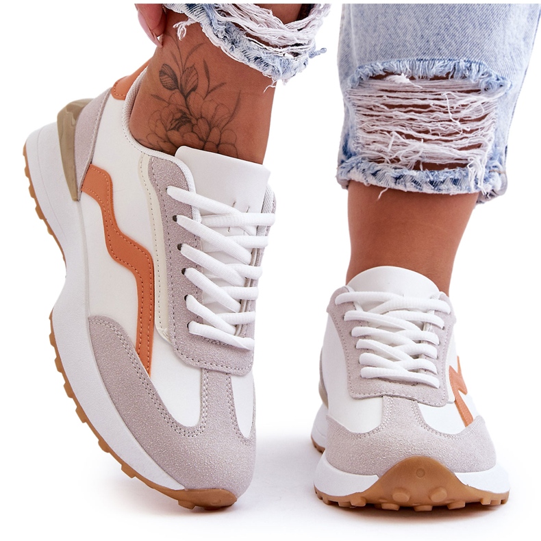 FJ1 Sapatos esportivos femininos de couro branco-laranja Somerio