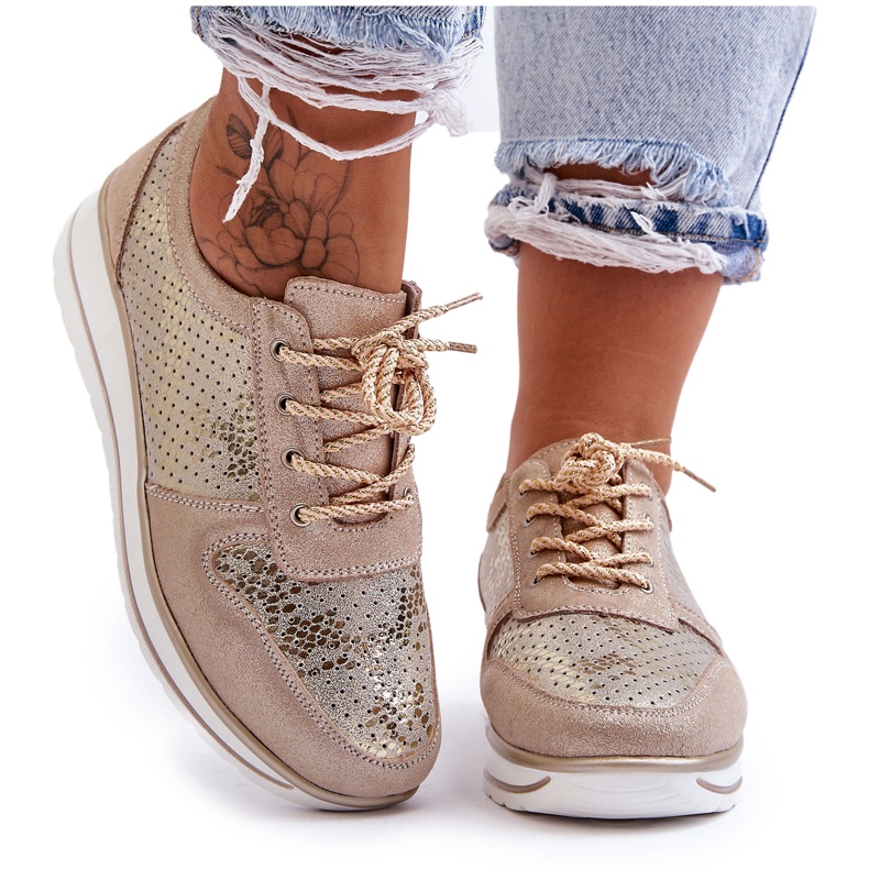 Sapatos esportivos de couro com perfuração S.Barski AL22246 dourado