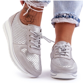 Sapatos esportivos de couro com perfuração S.Barski AL22246 prata