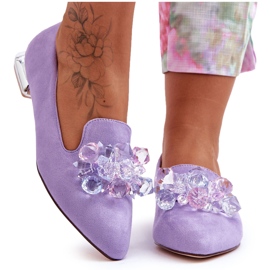 PS1 Mocassim feminino com salto baixo enfeitado roxo Sloane