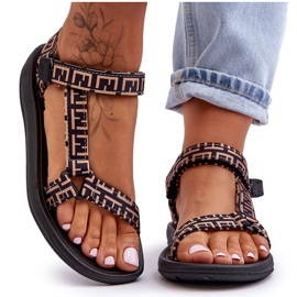 Sandália feminina esportiva de cetim preta e bege Victory preto