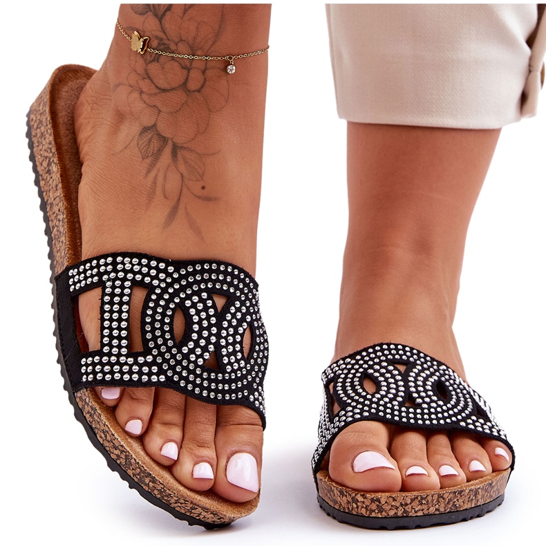 Chinelos femininos tachas pretos Evelins