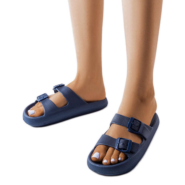 Sliders de borracha azul marinho com fivelas de Padova