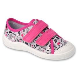 Chinelos infantis Befado 772X005, cinza e rosa com cachorros