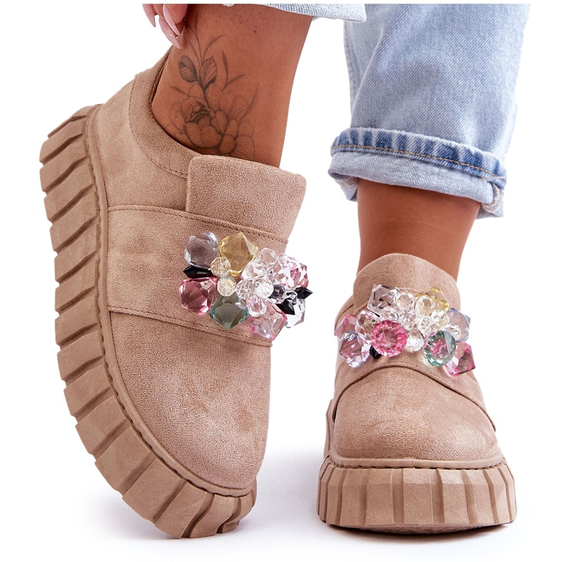 PS1 Sapatos esportivos da moda sem cadarço com decoração bege escuro Desire PS1 Sapatos esportivos da moda sem cadarço com decoração bege escuro Desire