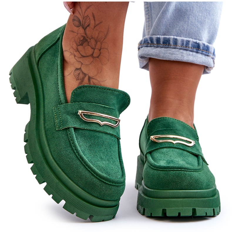 PS1 Mocassim feminino de camurça verde puro amor