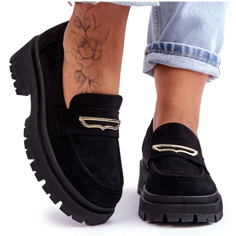 PS1 Mocassim feminino de camurça preto puro amor