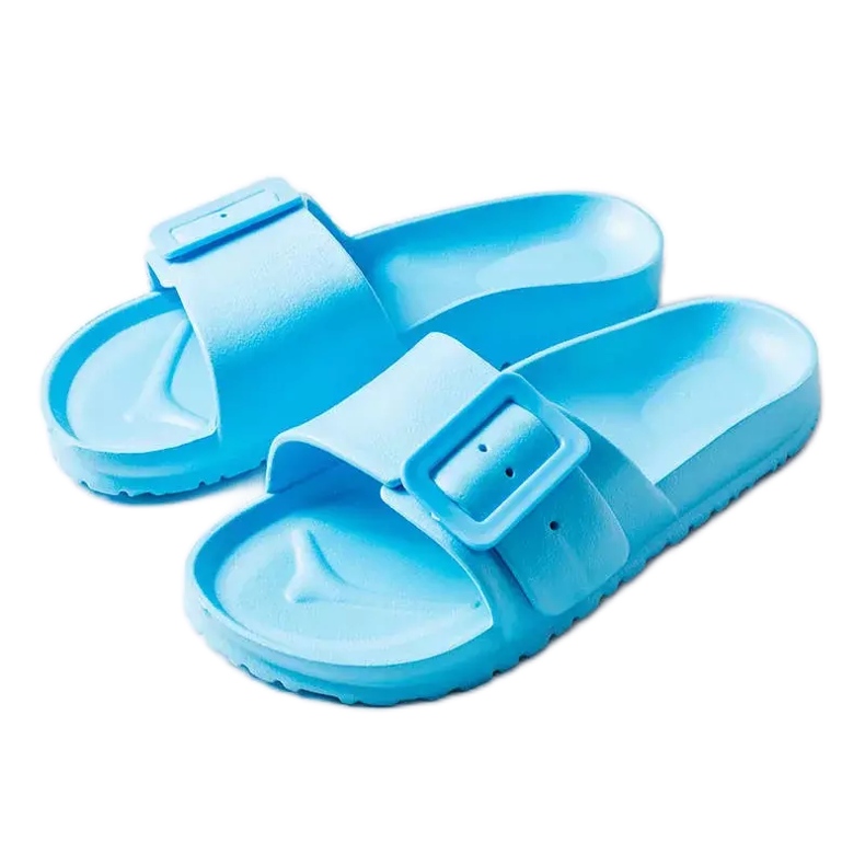 Sliders de borracha azul com fivela da Nelm