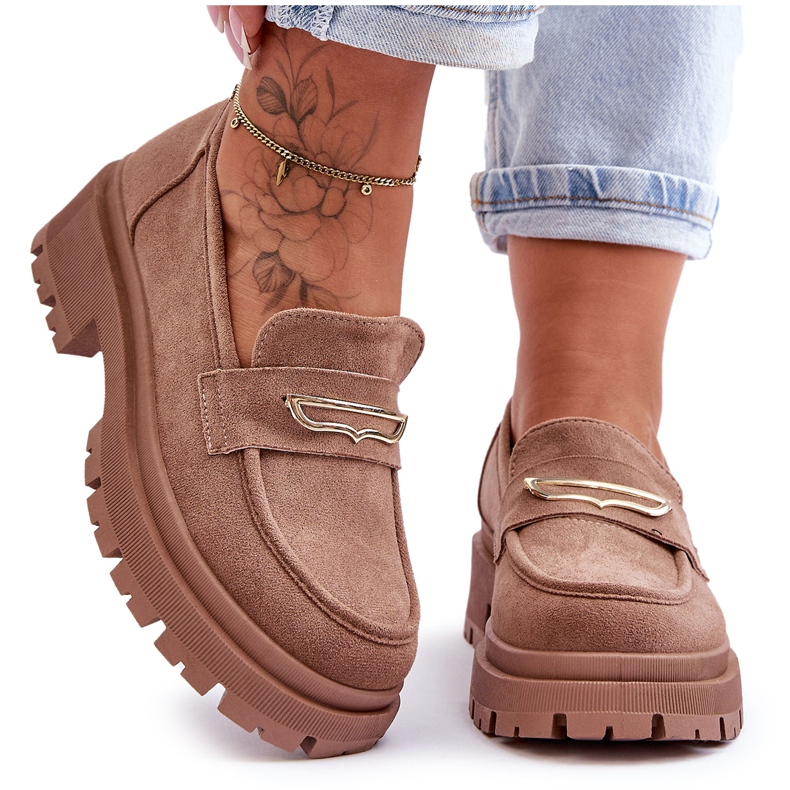 PS1 Mocassim feminino de camurça bege escuro Pure Love