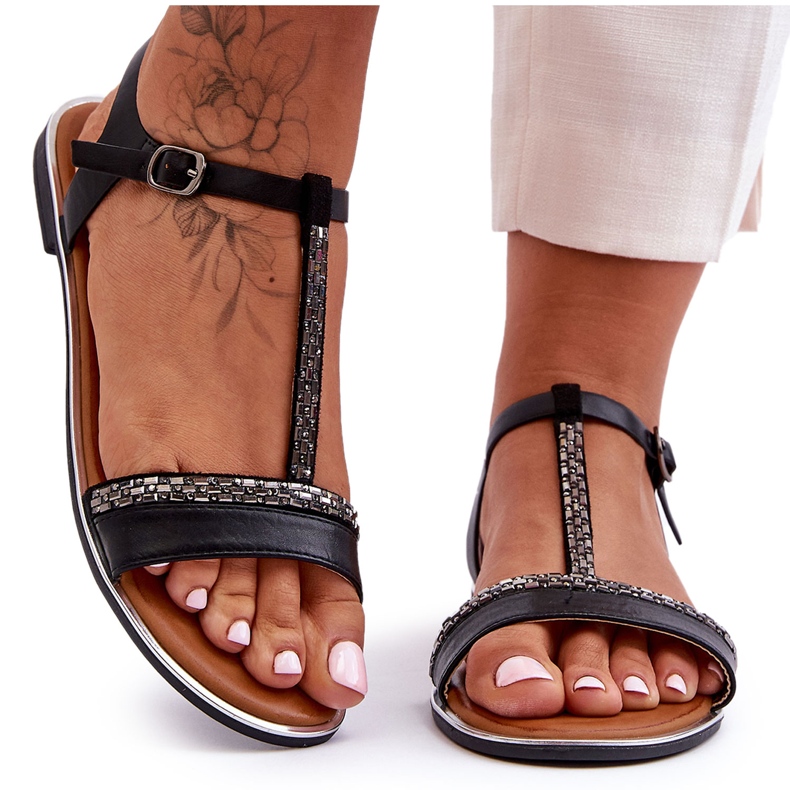 Sandália feminina preta Penna com zircônia cúbica preto