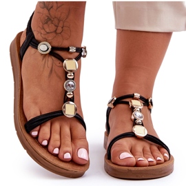 PG1 Sandálias femininas com aplicações pretas Kushi preto