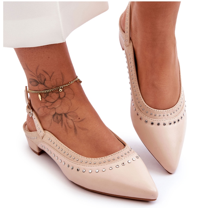PG1 Sabrinas de couro bege Laroshe com tachas