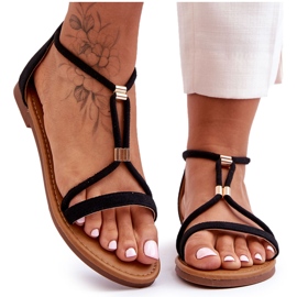 PG1 Sandália feminina plana com zíper preta Jullie preto