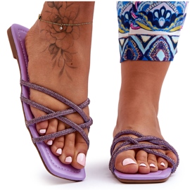 Chinelos Femininos com Listras e Joias Violet Leomi tolet