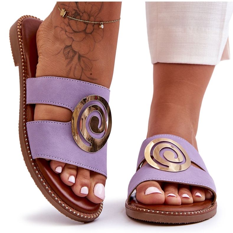 Chinelos da moda com decoração de espelho roxo profundo tolet