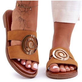 Chinelos da moda com decoração de espelho Camel Deep Breath marrom