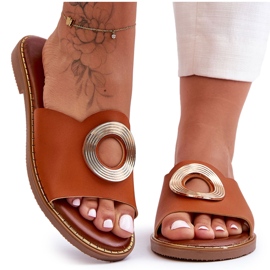 Sandália Feminina com Decoração Redonda Camel Donatell marrom