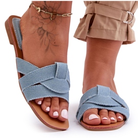 Chinelos femininos de tecido azul claro Aversa