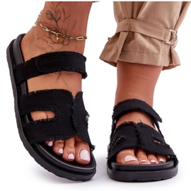 Chinelos femininos de tecido com velcro preto lamirose