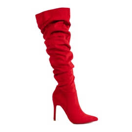 Botas de camurça vermelhas de salto alto para mulher, Shelovet vermelho Botas de camurça vermelhas de salto alto para mulher, Shelovet vermelho