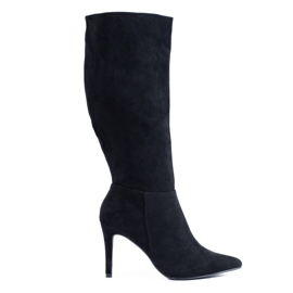 Botas de salto de camurça pretas, Shelovet preto