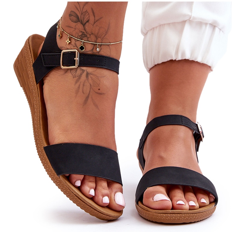 Sandálias Clássicas de Cunha Baixa Arya Preta preto