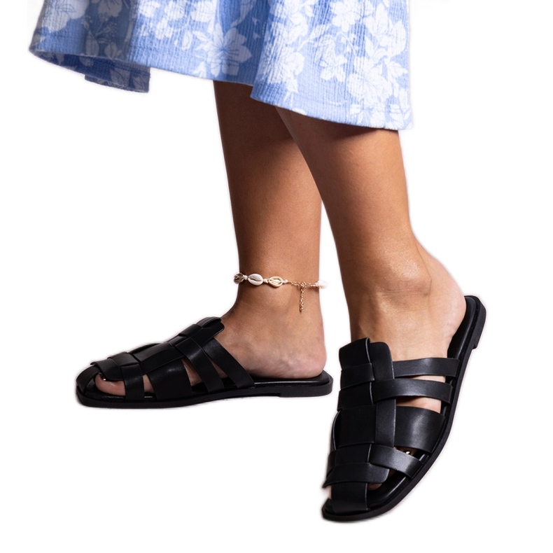 Chinelos pretos com cabedal trançado Lelio Chinelos pretos com cabedal trançado Lelio