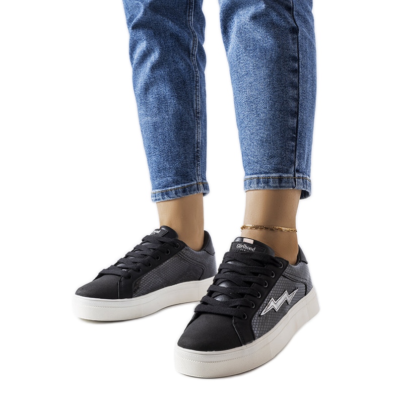 Vernadeau tênis preto imitação de pele de cobra