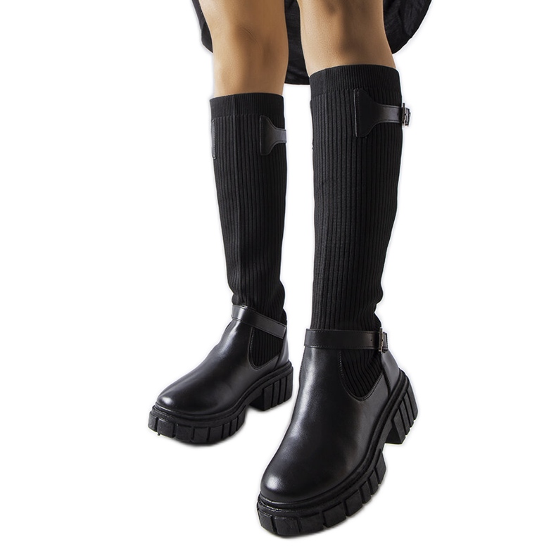 Bota preta com cabedal elástico Courcelle preto Bota preta com cabedal elástico Courcelle preto