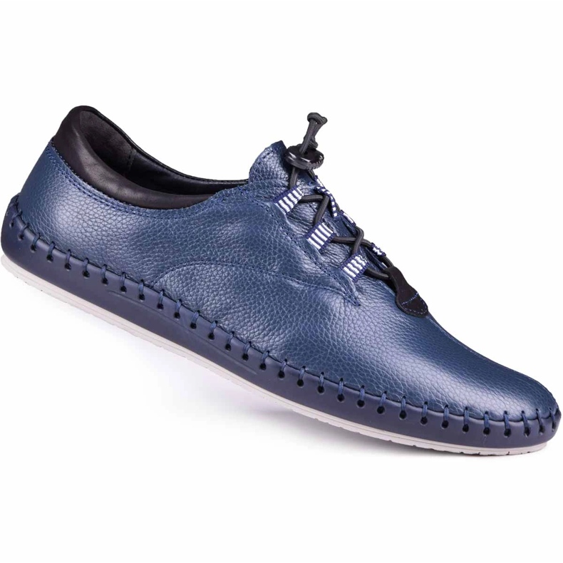 Kampol Sapatos de couro masculino Casual 337/63 Face azul marinho