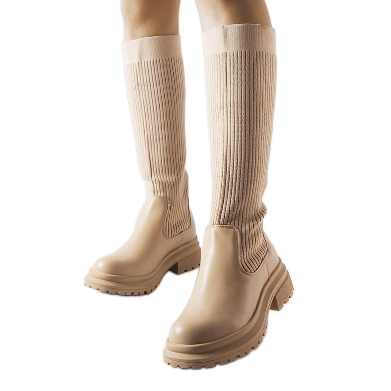 Botas bege com parte superior elástica Montere