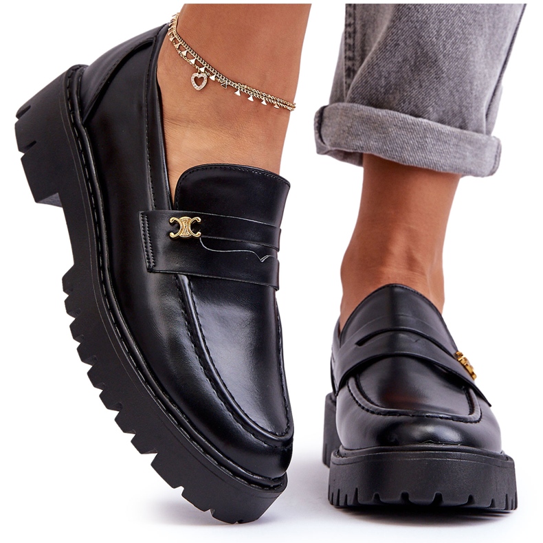 PS1 Mocassins de Couro com Decoração Esperta Preto