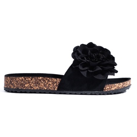 Sandálias de cortiça preta Shelovet com flores preto