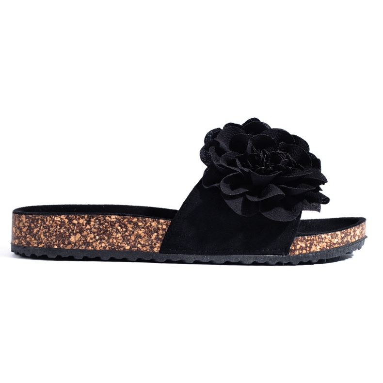 Sandálias de cortiça preta Shelovet com flores preto