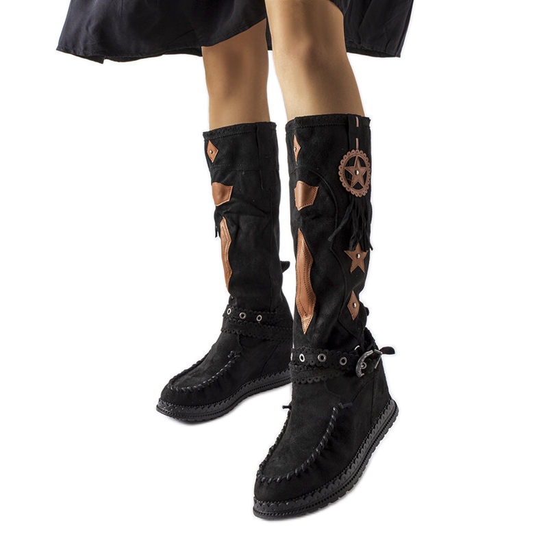 Inna Botas estilo boho pretas, Putignano preto