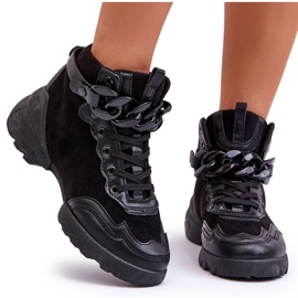 PS1 Tênis esportivo feminino de camurça com corrente preta Tymagio preto