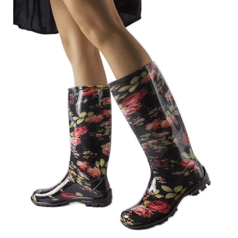 Botas altas pretas com rosas Pimen branco