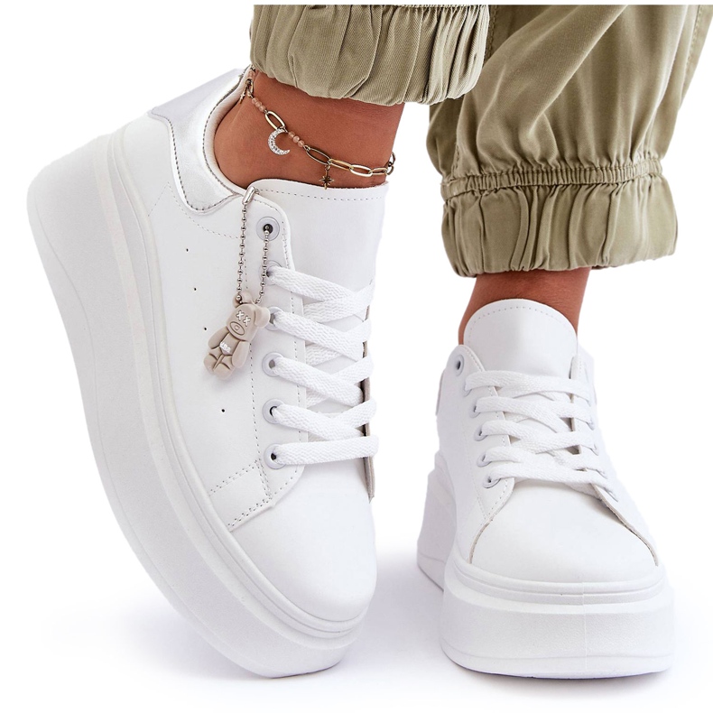 PS1 Sapatos esportivos femininos em plataforma maciça branco e prata Mariell