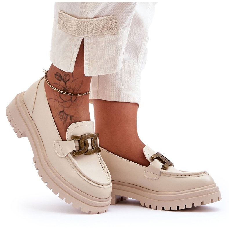 PG1 Mocassim Feminino Na Plataforma Com Decoração Bege Ameg