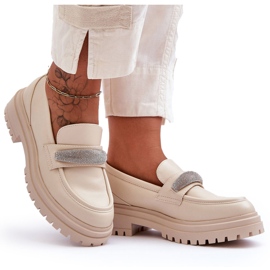 PG1 Aricka's Chunky mocassins de couro com enfeites bege