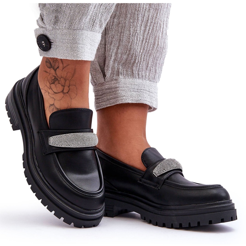 PG1 Aricka's Chunky Mocassim de couro preto com enfeites