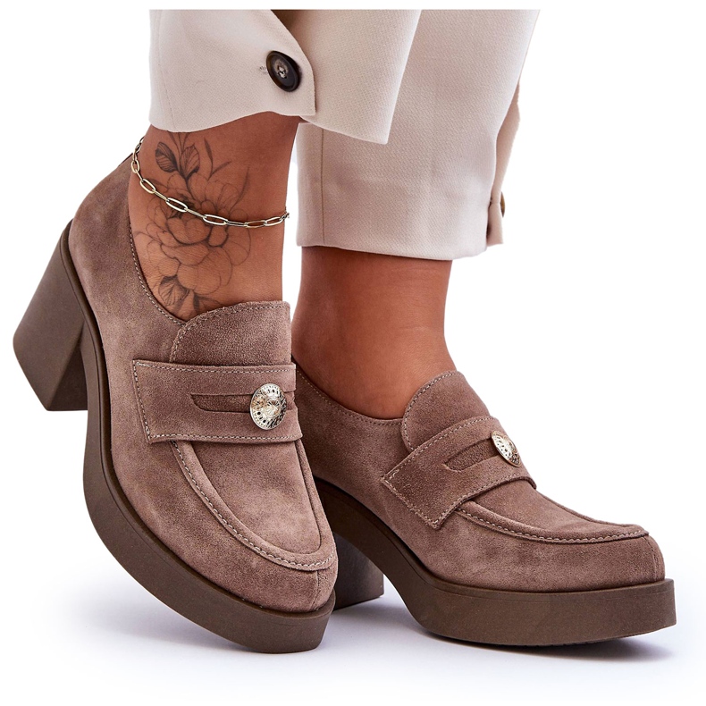 Lemar Sapatos femininos de camurça com salto bege Dunadia