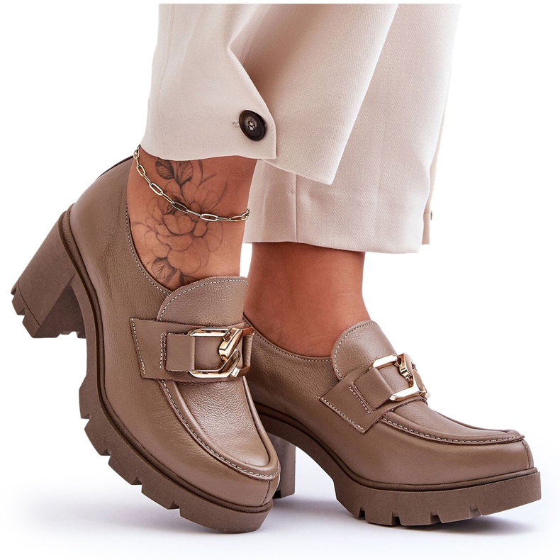 Lemar Brogues elegantes no calcanhar com decoração Harmell bege escuro