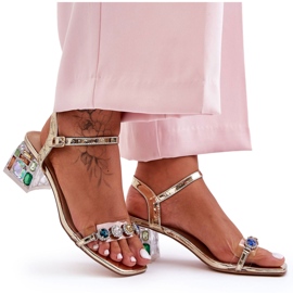 Sandália feminina de salto alto com cristais dourados S.Barski MR1037-01