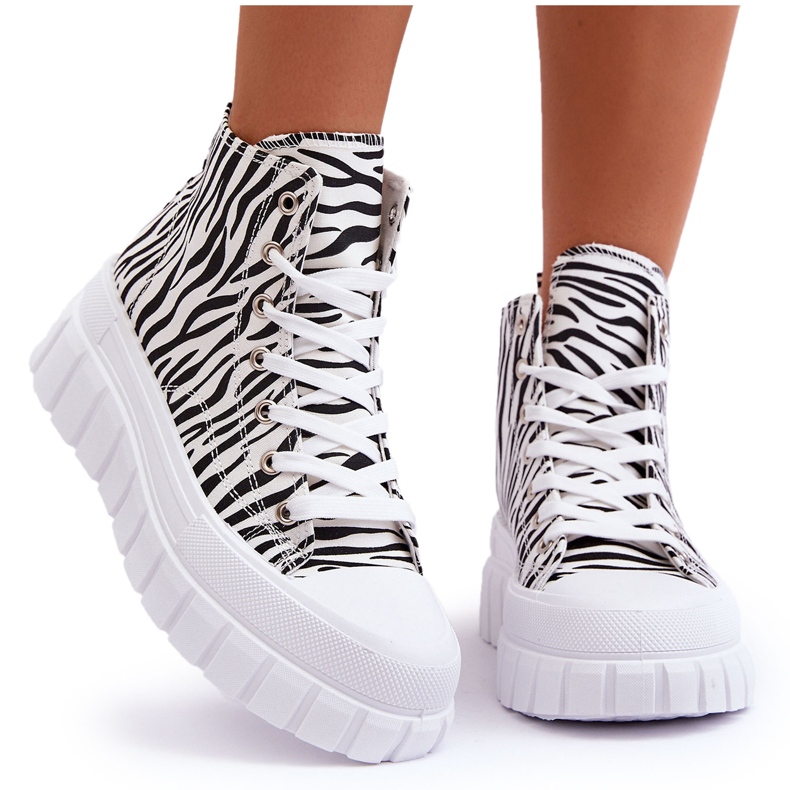PS1 Tênis feminino cano alto padrão zebra branco Florensi